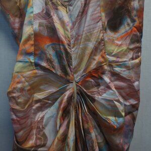 PRETTY LITTLE THING Multi Marble Print Satin Ruched Skirt Corset Midi Dress US 6